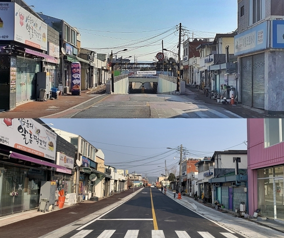 경주시 황오동 소재 황오지하차도 공사 전·후 모습.
