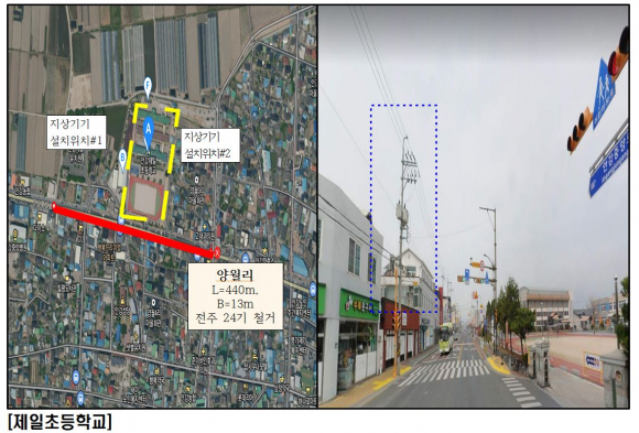 안강 제일초등학교 지중화 사업 위치도.