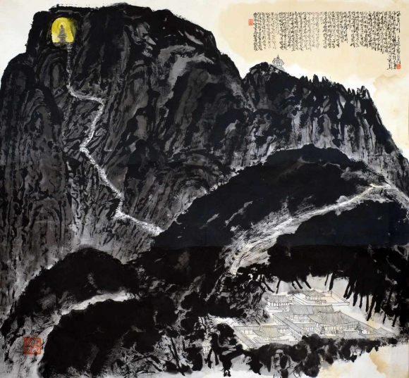 박대성, 불밝힘굴, 2005, 190.5x177.4cm.