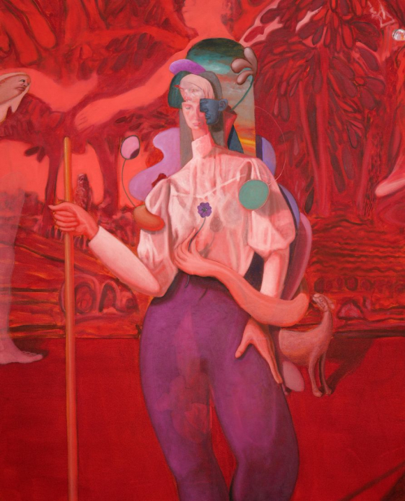 죠셉초이 작품_3. Red figure with a cane_Oil & acrylic on Canvas_162 x 130 cm_2025