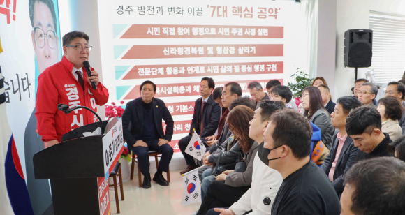 국민의힘 여준기 경주시장 예비후보는 지난 8일 중앙시장 네거리 인근에서 현판식과 개소식을 열고 본격적인 공천 경쟁에 뛰어들었다.