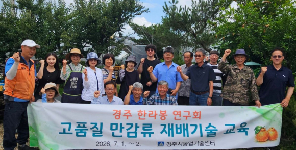 경주시농업기술센터는 1일부터 2일까지 한라봉 연구회원들을 대상으로 '고품질 만감류 재배기술 교육'을 실시했다.