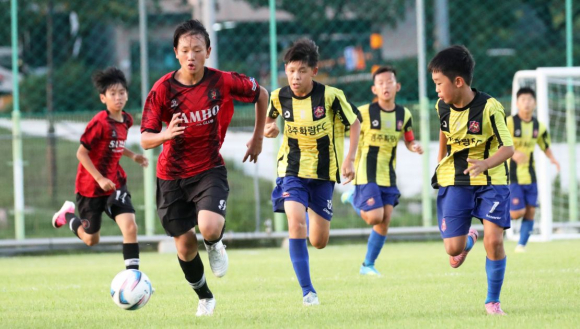 ‘2026 화랑대기 전국 유소년 축구대회’에 참가한 선수들이 경주에서 열린 경기에서 공을 다투며 열전을 펼치고 있다.