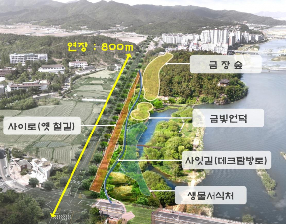 경주시가 2028년까지 금장대 일원 폐철도부지 등 약 3만㎡에 조성할 ‘금장낙안 도시생태숲’ 사업계획도.